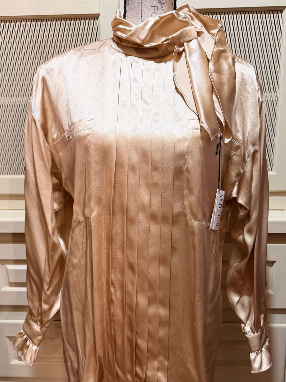 NWT Vintage Escada by Margaretha Ley Champagne Silk Satin Bow Blouse